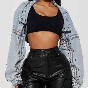 Fashion Nova Cropped Studded Jean Jacket